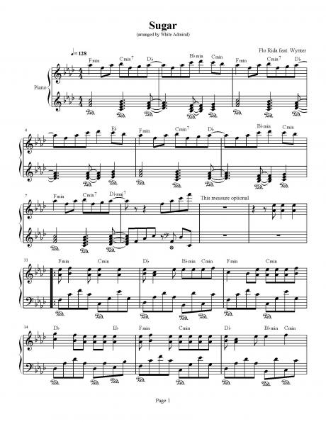 Sugar - Flo Rida feat. Wynter | Piano Sheet Music Soundtracks